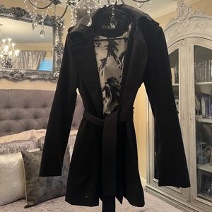 Guess Black Trench Coat with Hood